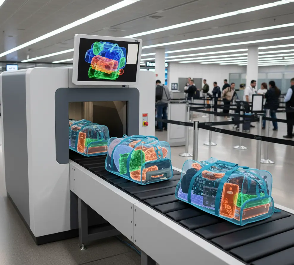 Advanced X-ray security scanner showing internal components and screening technology