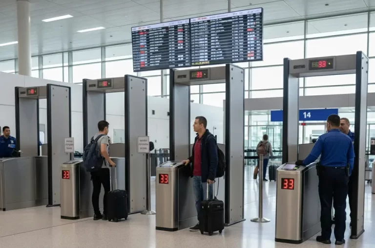 Walk-through weapon detector in an airport