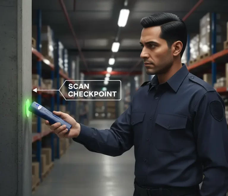 Human scanning a warehouse door using a guard control system